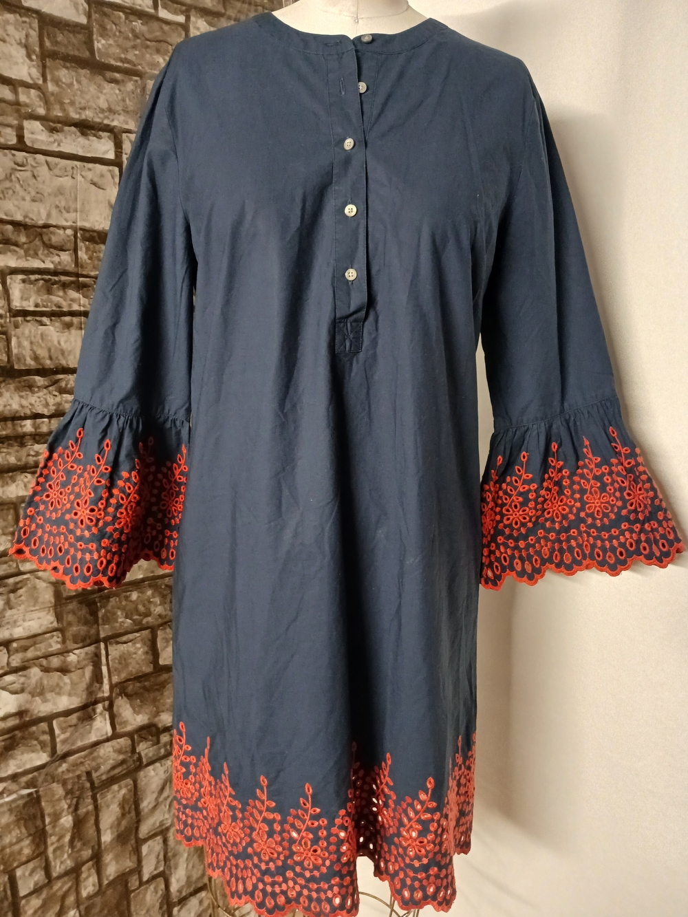 J. Crew Navy Tunic with Red Eyelet Embroidery